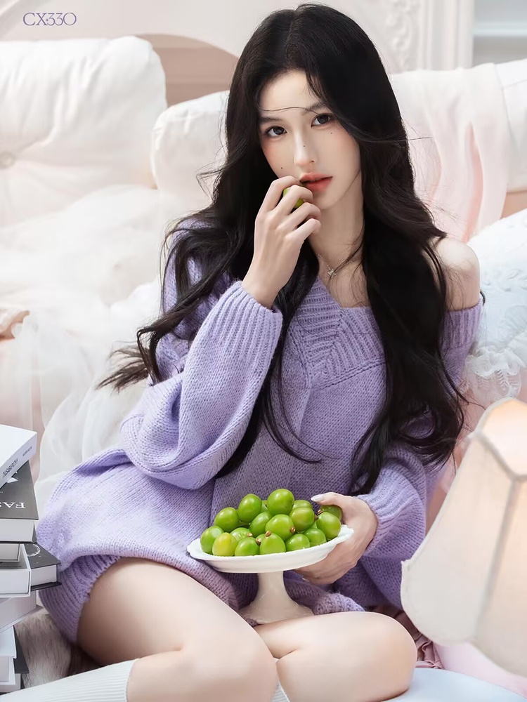 Autumn Winter Purple Sweater O - Photography Lighting Studio review and price